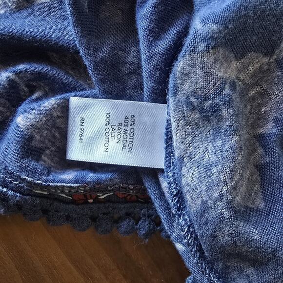 J Jill V Neck Long Sleeve Blue Floral Tee Shirt Top Womens SIZE L - Picture 8 of 8